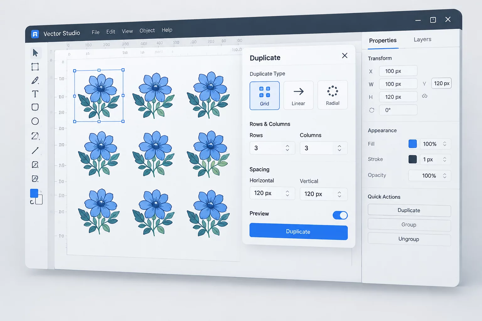 Duplication Setup workflow step in Silhouette Studio
